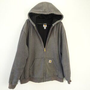 Carhartt Men's Hooded Zip Sweatshirt XL Gray Rain Defender Rutland Thermal-Lined